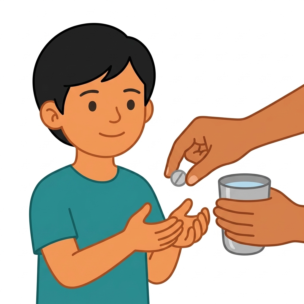 Parent giving medicine