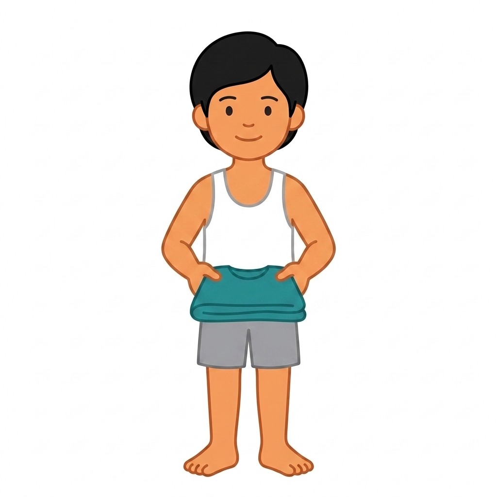 Wearing a T-shirt
